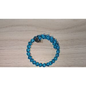 Alex and Ani Aqua Blue Beaded Bracelet Silver Tone Charm Made in USA Stretch